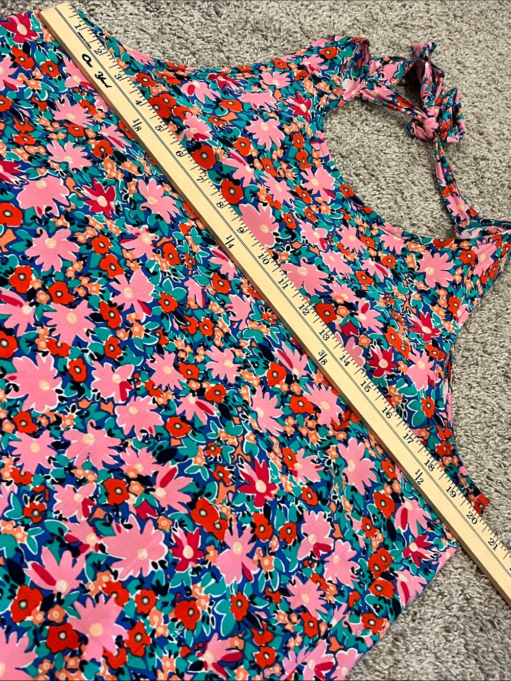 🌸 LOFT Petite Floral Tie Back Dress Pink Blue Sleeveless‎ Drop Waist Size LP - Picture 13 of 16